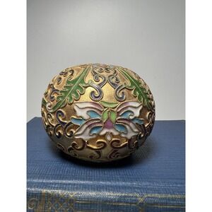 VTG Cloisonné Enamel Brass Lotus Flower Round Paperweight